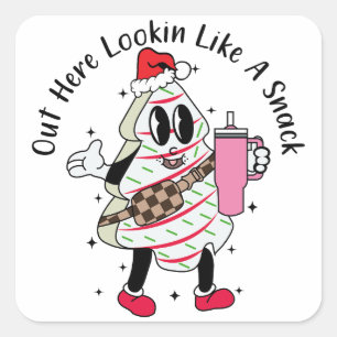 Adesivo Quadrado Lá Fora, Parece Um Invólucro - Bolo De Árvore De N