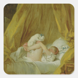 Adesivo Quadrado "La Gimblette", menina com um cão, c.1770 (óleo