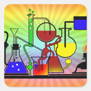 ADESIVO QUADRADO LAB WARE - LABORATORY GLASSWARE MAU CIENTISTA