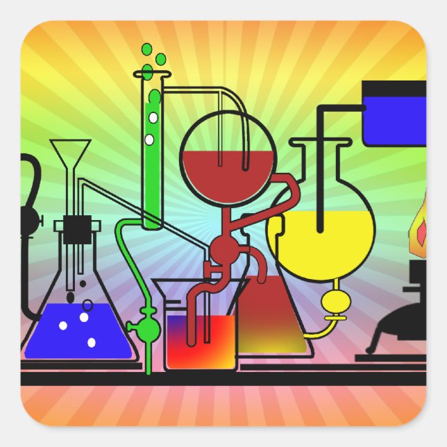 ADESIVO QUADRADO LAB WARE - LABORATORY GLASSWARE MAU CIENTISTA (Frente)