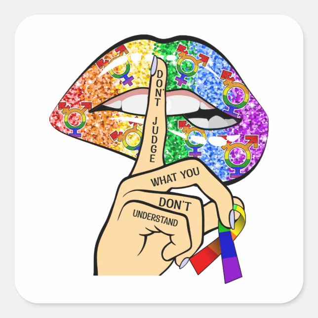 Adesivo Quadrado Lábios arco-íris LGBT (Frente)