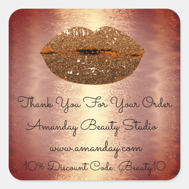 Adesivo Quadrado Lábios Luminosos Obrigado Comprar Desconto Dourado (Frente)
