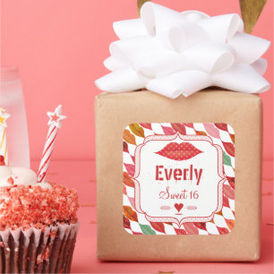 Adesivo Quadrado Lábios Sra. Hipster Vintage Retro Bride