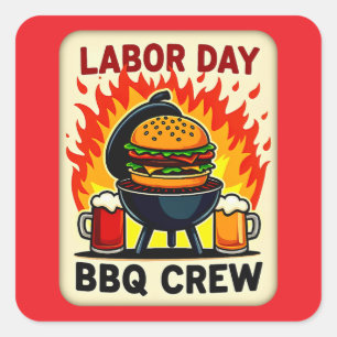 Adesivo Quadrado Labor Day BBQ Crew Flame Grill Shirt – Worker Holi