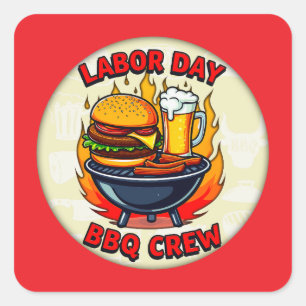 Adesivo Quadrado Labor Day BBQ Crew Grill Shirt – Holiday Barbecue 