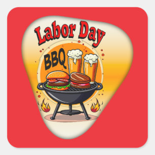 Adesivo Quadrado Labor Day BBQ Party Design – Grill and Burger Holi