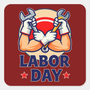 Adesivo Quadrado Labor Day Strong Worker Hands Illustration