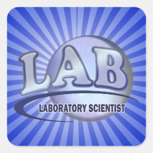Adesivo Quadrado LABORATÓRIO CIENTISTA! LOGOTIPO Azul Divertido