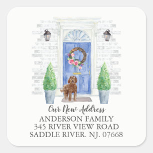 Adesivo Quadrado Labradoodle Blue Door New Address Label Sticker