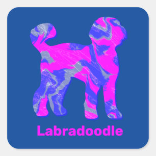 Adesivo Quadrado Labradoodle Cachorro Silhouette Louco Quente
