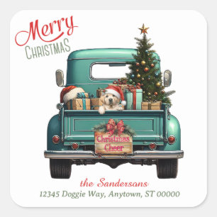 Adesivo Quadrado Labrador Amarelo Retriever Puppy Retro Truck