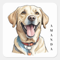 Labrador Amarelo Sorridente com Colar Laranja