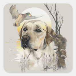 Adesivo Quadrado Labrador, caça de pato
