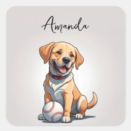 Adesivo Quadrado Labrador de Baseball Amarelo-Bonito