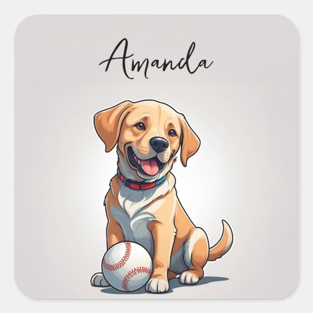 Adesivo Quadrado Labrador de Baseball Amarelo-Bonito (Frente)