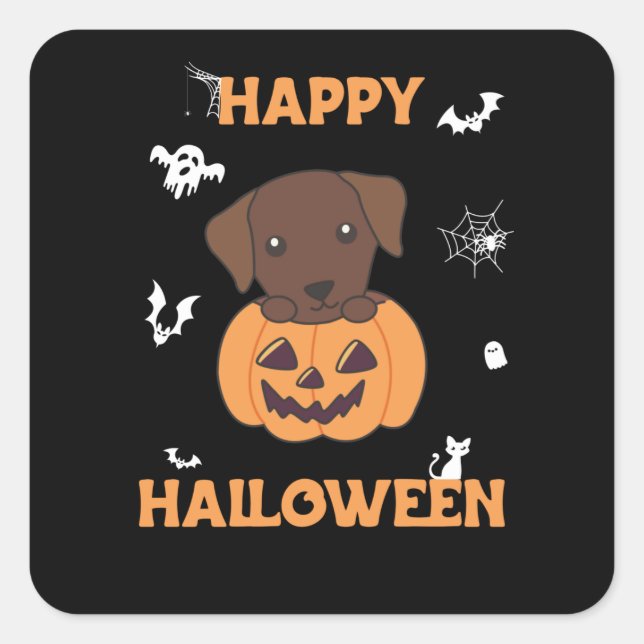Adesivo Quadrado Labrador Em Cachorros Bons Felizes Halloween (Frente)