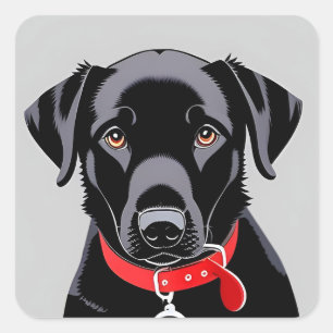 Adesivo Quadrado Labrador preto com coleira vermelha