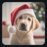 Adesivo Quadrado Labrador Retriever Christmas<br><div class="desc">Cute Labrador Retriever filhote vestindo um chapéu de Papai Noel.</div>