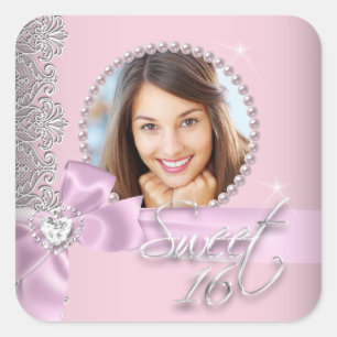 Adesivo Quadrado Lace Branca Rosa Sweet Sixteen Foto Sweet 16