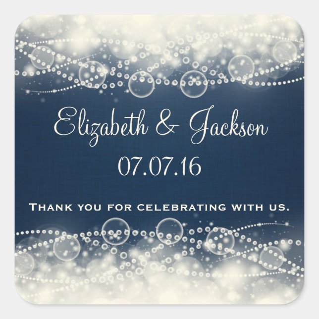 Adesivo Quadrado Lace e Pérolas no Azul Escuro Obrigado (Frente)