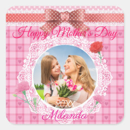 Adesivo Quadrado Lace Ribbon Happy Madre Day