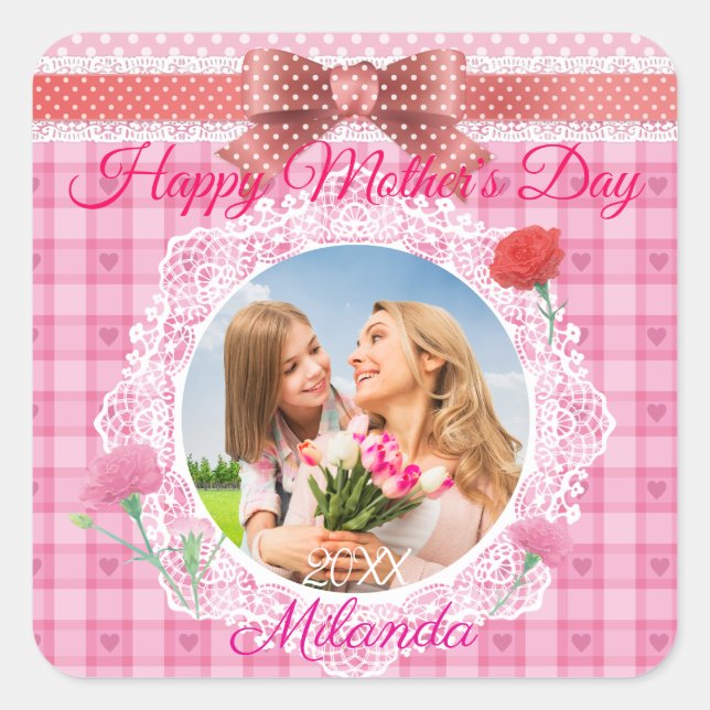 Adesivo Quadrado Lace Ribbon Happy Madre Day (Frente)