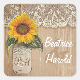Adesivo Quadrado Lace Sunflower Wood e Mason Jar Rustic