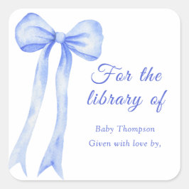 Adesivo Quadrado laço azul - ex-libris para a biblioteca de