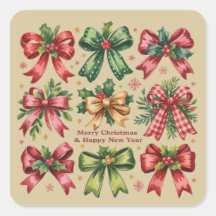 Adesivo Quadrado Laço Coquete Natal Papai Noel Vintage Natal Feriad