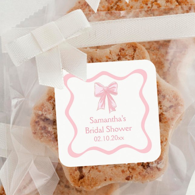 Adesivo Quadrado Laço de Coquetele Rosa Participando do Chá de Noiv (Criador carregado)