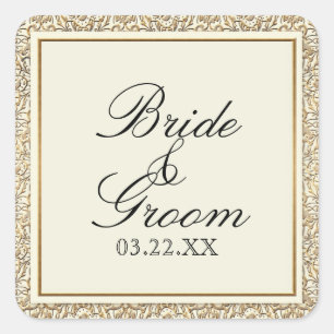 Adesivo Quadrado Laço floral Dourado do damasco do falso de Nouvea