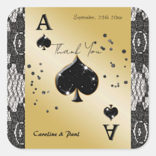 Adesivo Quadrado Laço Preto, Ás de Espadas, Agradecimento em Brilho