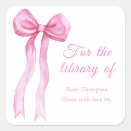 Adesivo Quadrado Laço rosa - ex-libris para a biblioteca de