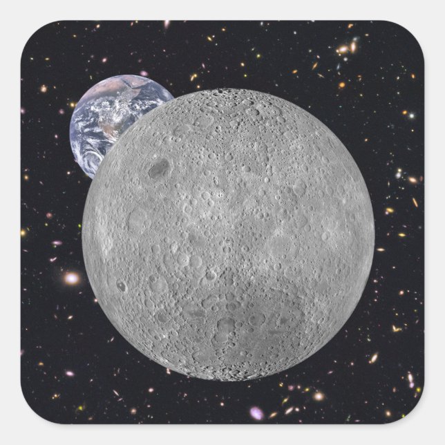 Adesivo Quadrado Lado escuro ou extremo do céu estrelado da Lua (Frente)