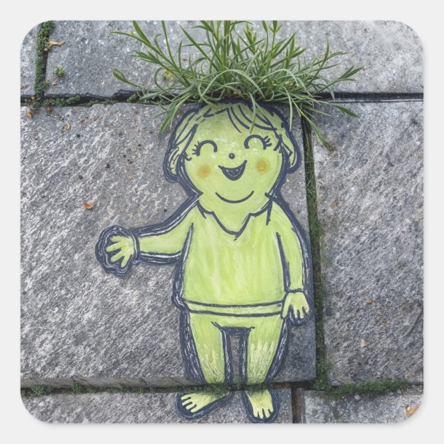 Adesivo Quadrado Lady Chalk Doodle Street Art (Frente)