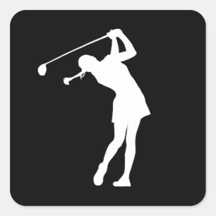 Adesivo Quadrado Lady Golfer Silhouette Sticker Black
