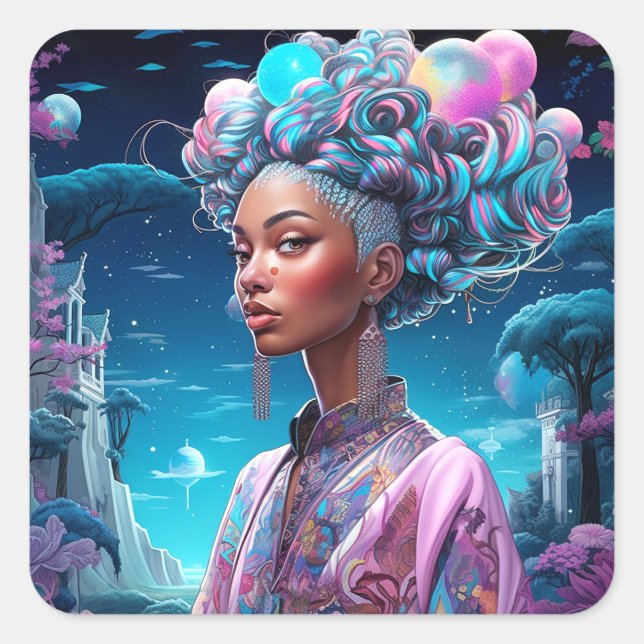 Adesivo Quadrado Lady In Surreal World African Art Role (Frente)