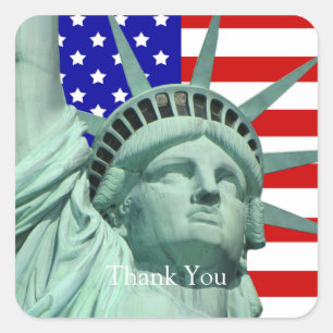 Adesivo Quadrado Lady Liberty & Bandeira Americana Obrigado