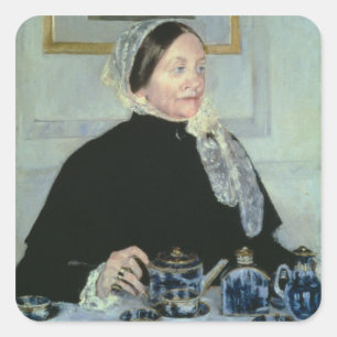 Adesivo Quadrado Lady na Mesa do chá, 1885 (óleo na canvas)