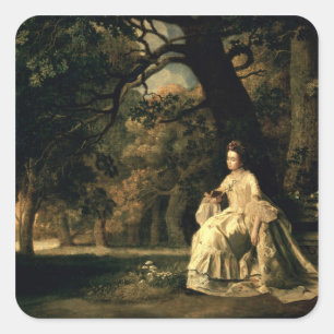 Adesivo Quadrado Lady reading em um Parque, c.1768-70