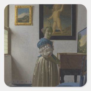 Adesivo Quadrado Lady Standat a Virginal de Johannes Vermeer