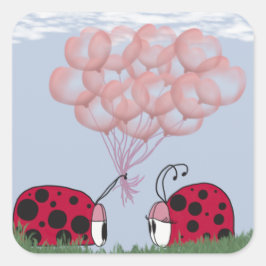 Adesivo Quadrado Ladybug Adorável Com Buquê De Balão Rosa Bonito