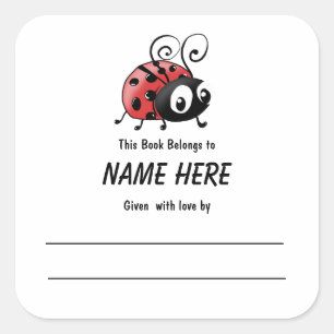 Adesivo Quadrado Ladybug Children's Bookplate com mensagem
