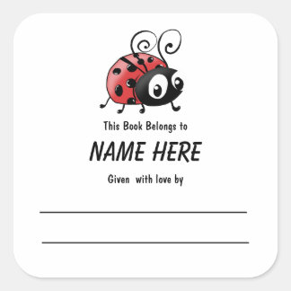 Adesivo Quadrado Ladybug Children's Bookplate com mensagem