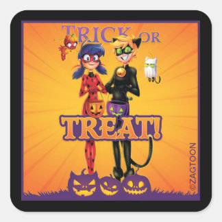 Adesivo Quadrado Ladybug e Cat Noir | Truque ou Tratar!