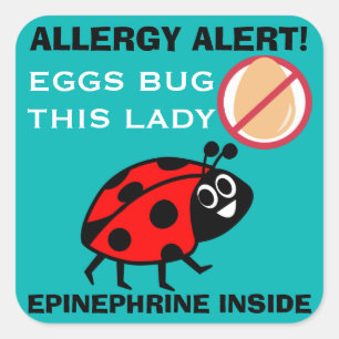 Adesivo Quadrado Ladybug Egg Alergia Alerta Epinefrina Dentro