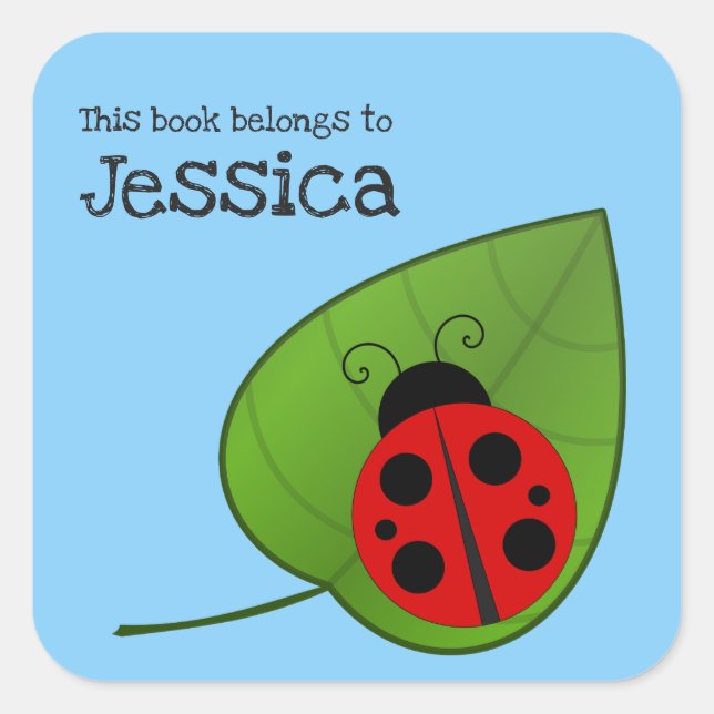 Adesivo Quadrado Ladybug em Folha Este Livro pertence a Bookplate (Frente)