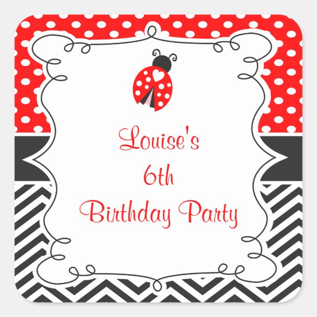 Adesivo Quadrado Ladybug Ladybird Birthday Party (Frente)