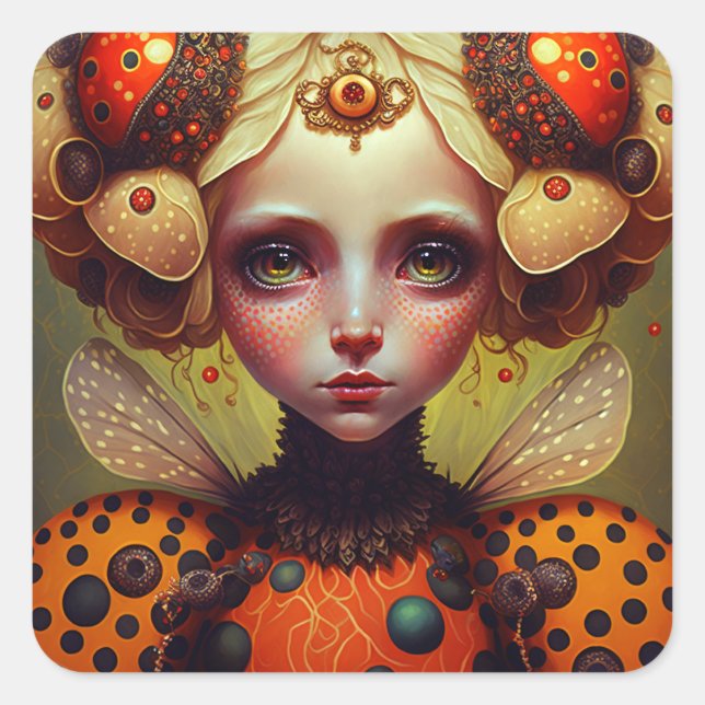 Adesivo Quadrado Ladybug Queen 2 Cute Fantasy Art (Frente)