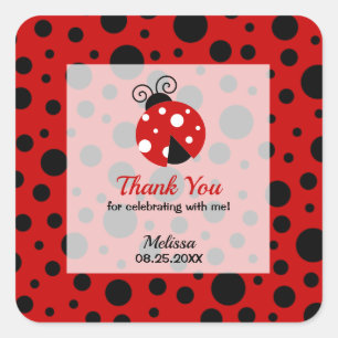 Adesivo Quadrado Ladybug Red Black Frame Bolinhas Obrigado